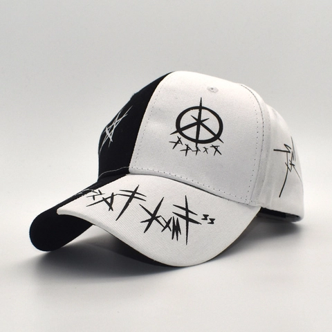 Berretto Da Baseball Con Stampa Graffiti Cotone Nero Bianco Color Block Regolabile Protezione Solare Cappello Streetwear Unisex