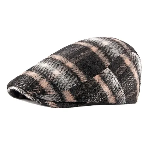 Berretto in Lana Plaid Vintage per Donna Uomo Coppola Stile Britannico Retrò Cappello Newsboy a Scacchi Autunno Inverno Casual