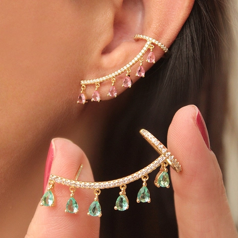 Boucles D'oreilles Ear Cuff À Gland En Forme De Goutte D'eau Style Coréen Pour Femmes En Cuivre Avec Zircon Bijoux De Fête