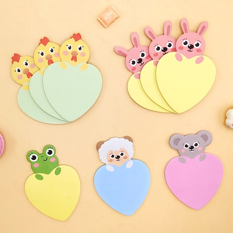 Notas Adhesivas En Forma De Corazón Bloc De Notas De Animales Papel Autoadhesivo Para Estudiantes Oficina Recordatorios