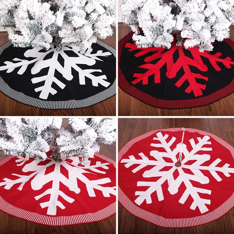 Falda De Árbol De Navidad Tejido Patrón De Copo De Nieve Decoración Navideña Base Redonda Suave
