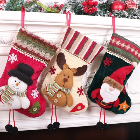 Weihnachtsstrumpf Geschenktüte Samt Plüsch Weihnachtsmann Schneemann Rentier Hängende Dekoration Festliche Feiertag Kamin Deko