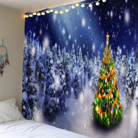 Kerst Muurtapijt Polyester Stof Feestelijke Achtergrond Voor Slaapkamer Woonkamer Xmas Party Decoratie Digitale Afdruk