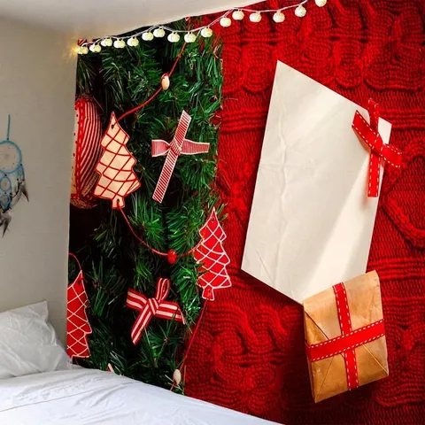 Kerst Muurtapijt Polyester Stof Feestelijke Achtergrond Voor Slaapkamer Woonkamer Xmas Party Decoratie Digitale Afdruk