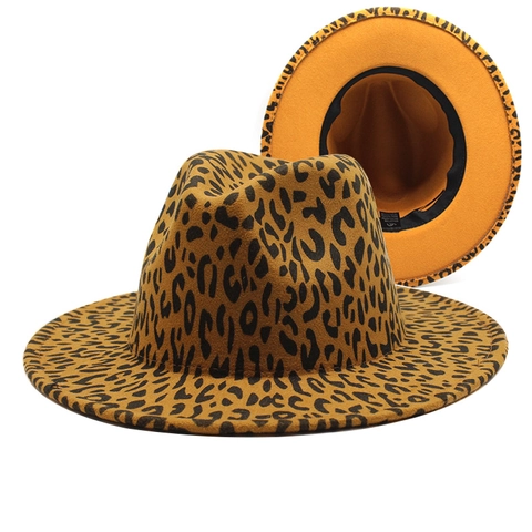 Leopard Print Wide Brim Fedora Hat Cotton Polyester Felt Jazz Cap Breathable Fashion Sun Protection For Women Men