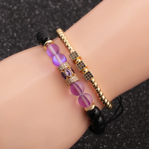 Beaded Bracelet Moonstone Micro Pave Zircon Cubic Cylinder Charms Copper Alloy Beads Trendy Boho Jewelry