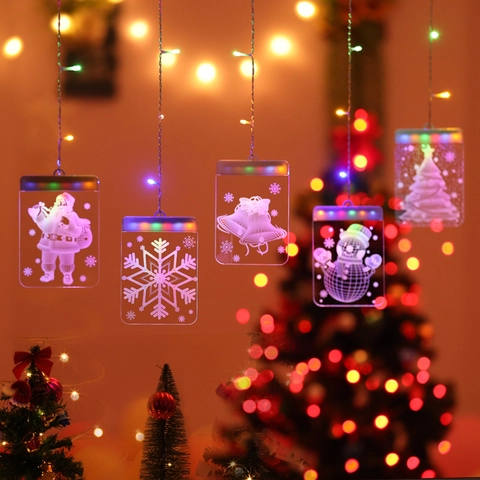 LED Weihnachts Lichterkette 3D Acryl Fenster Vorhang Dekoration USB Betrieben Weihnachtsmann Schneemann Schneeflocke