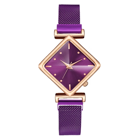 Damen Quarz Armbanduhr Rauten Zifferblatt Roségold Legierung Gehäuse Milanaise Mesh Band Magnetverschluss Lässig Mode