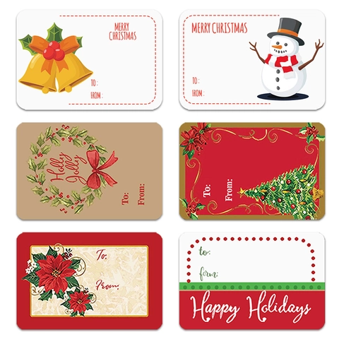 Etiquetas de Regalo de Navidad Pegatinas Rollo Papel Kraft Merry Christmas Diseños de Muñeco de Nieve Árbol Para Empaque