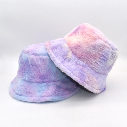 Cappello Alla Pescatora Pelliccia Sintetica Tie Dye Caldo Peluche Arcobaleno Colorato Inverno Autunno All'aperto Per Donna