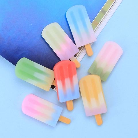 Miniature Popsicle Ice Cream Charms Resin Gradient Color DIY Craft Accessories For Phone Case Decor Food Play Cute