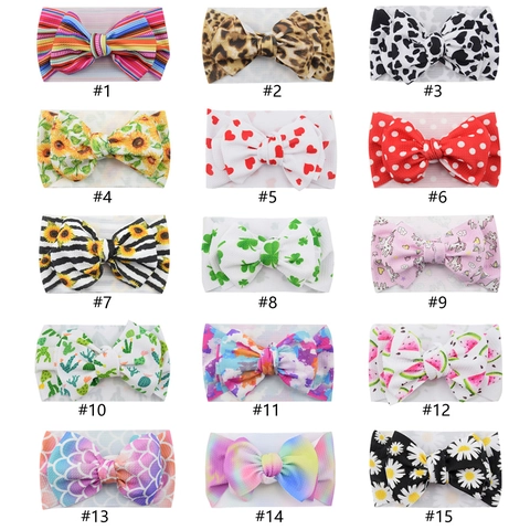Baby Bow Headband Stretchy Fabric Wide Hairband Floral Leopard Headwrap For Infants Toddlers Photography Accessories