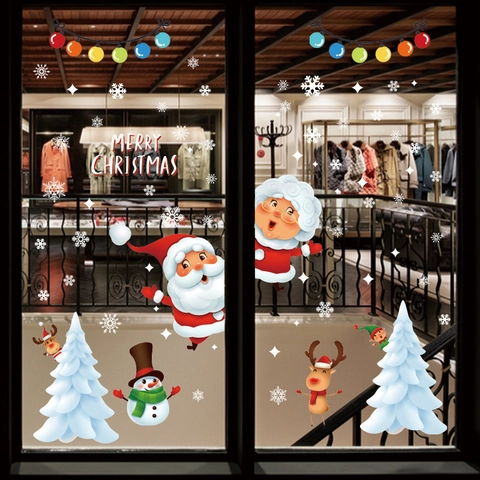 Pegatinas Ventana Navidad Papá Noel Muñeco Nieve Reno Árbol Calcomanías PVC Impermeable Removible Decoración Vidrio