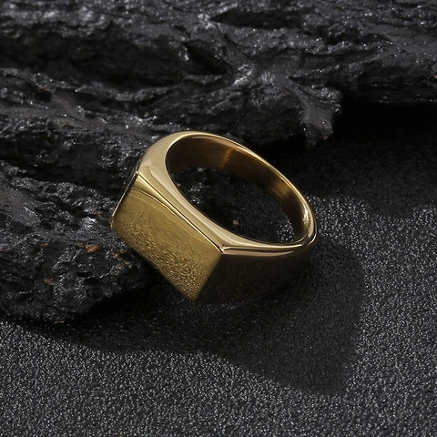 Anello Sigillo Rettangolare Parte Superiore Piatta Acciaio Inossidabile Lucidato Minimalista Uomo Punk Gioielli