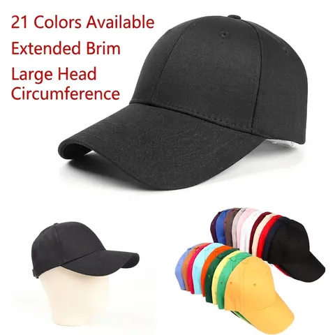 Solid Cotton Baseball Cap Plain Large Head Circumference Extended Brim Adjustable Sun Hat Breathable Casual Outdoor Unisex