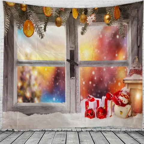 Christmas Wall Hanging Tapestry Polyester Retro Wood Texture Holiday Decor Bedroom Living Room Backdrop