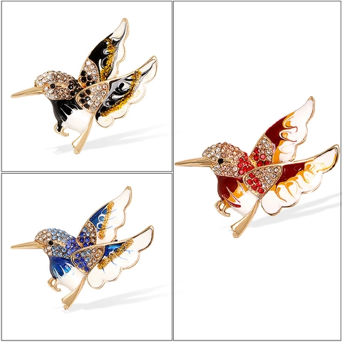 Hummingbird Brooch Pin Alloy Colorful Enamel Rhinestone Animal Jewelry For Women Elegant Fashion Gift Accessories