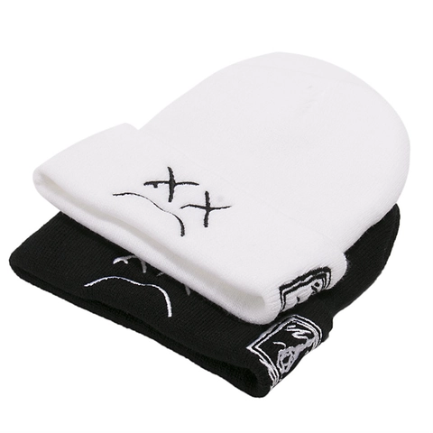 Beanie Muts Acryl Gebreid XX Borduurwerk Sad Face Streetwear Warm Elastische Kap Voor Heren Dames