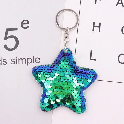 Porte-Clés Étoile à Paillettes Réfléchissant Double Face pour Femmes Filles Mode Pendentif de Sac en Forme d'Étoile Anneau de Clé Étoile Brillante pour Décoration de Noël