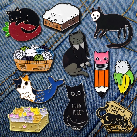 Broches De Esmalte De Gato De Dibujos Animados Aleación Goteo Aceite Insignias De Animales Lindos Para Chaqueta Mochila