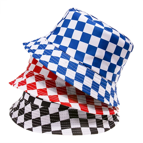 Checkerboard Bucket Hat Polyester Foldable Sun Protection Streetwear Harajuku Style For Men Women Outdoor