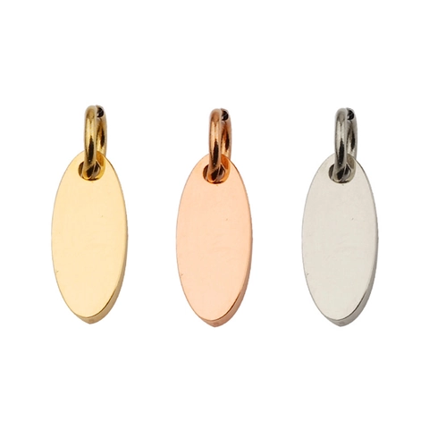 Edelstahl Oval Charms Anhänger Spiegelpoliert Flach Blank Tags Mit Biegering Für DIY Schmuckherstellung Halsketten