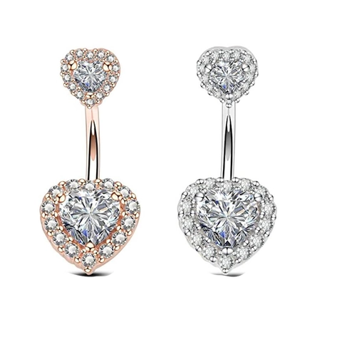 Heart Belly Ring Stainless Steel Cubic Zirconia Double Heart Halo Piercing Jewelry Accessory For Women