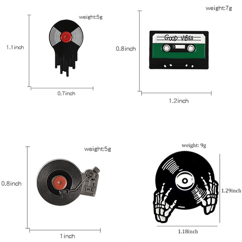 Retro Music Movie Enamel Pin Set Alloy Vinyl Record Gramophone Cassette Tape Clapperboard Brooch Clothing Accessories Gift