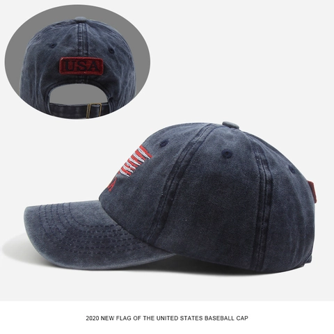Berretto da Baseball in Cotone Lavato Vintage per Donna Lettera USA Bandiera Americana Ricamato Invecchiato Protezione Solare Cappello