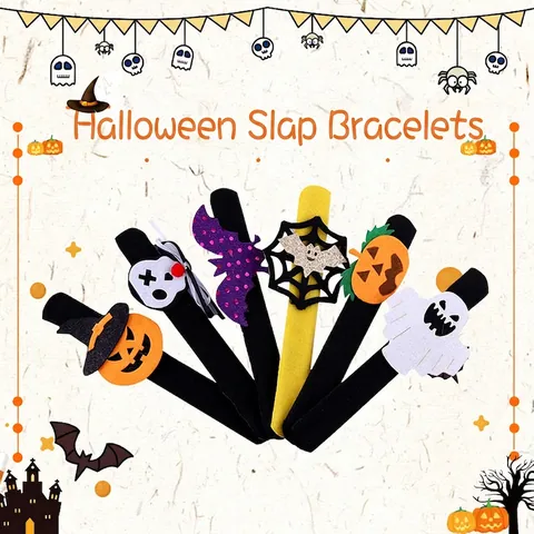 Halloween Slap Bracelets Flannel Slap Wristbands Pumpkin Ghost Bat Decorations Party Favors For Kids Adults