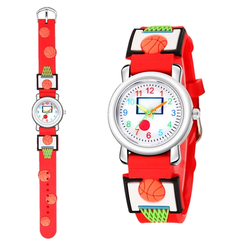 Kids 3D Relief Basketball Sports Watch For Boys Girls Students Quartz Analog Wristwatch With Silicone Strap Colorful Numbers Gift