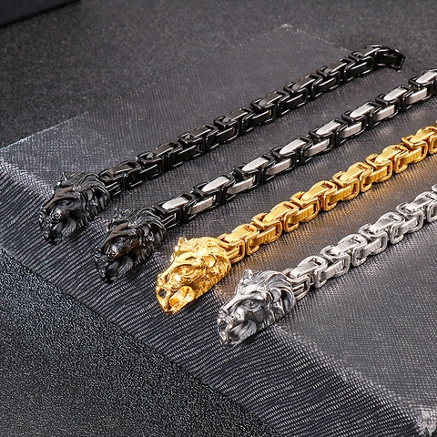 Leeuwenkop Byzantijnse Ketting Armband Voor Mannen Roestvrij Staal Hip Hop Punk Stijl Biker Sieraden Gepolijst Metaal