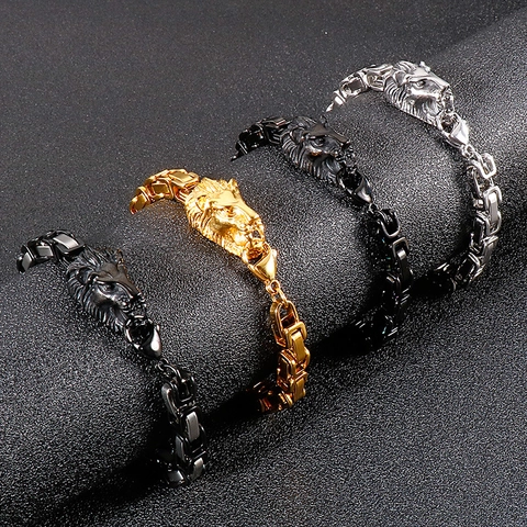 Leeuwenkop Byzantijnse Ketting Armband Voor Mannen Roestvrij Staal Hip Hop Punk Stijl Biker Sieraden Gepolijst Metaal
