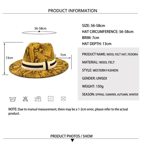 Breite Krempe Fedora Hut Wollfilz Schlangenmuster Druck Gestreiftem Band Jazz Panama Stil Unisex Herbst Winter