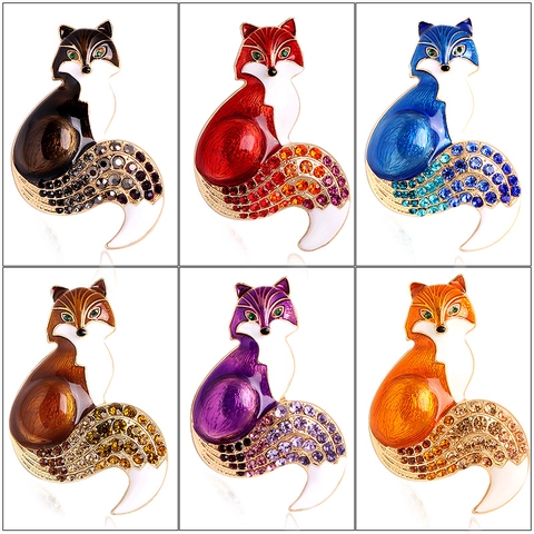 Fox Shape Brooch Alloy Enamel Rhinestone Vintage Animal Pin For Women Sweater Cardigan Accessory Colorful