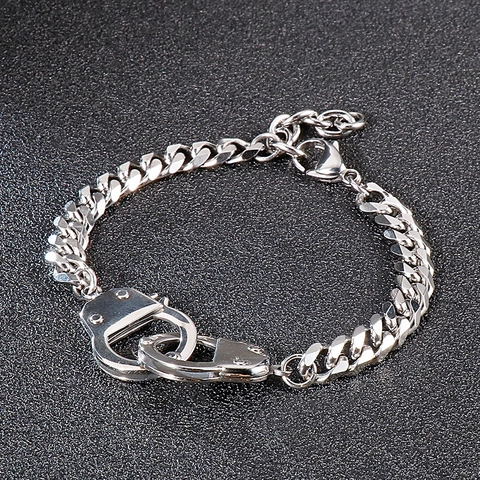 Bracelet Chaîne Menottes Acier Inoxydable Maille Gourmette Entrelacé Bijoux Mode Pour Hommes Style Streetwear Hip Hop