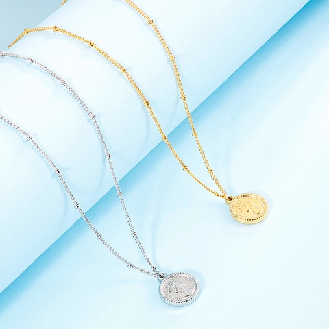Collana Con Pendente Moneta Ritratto Regina Acciaio Inossidabile Placca Rotonda Catena Satellite Gioielli Retro Donna
