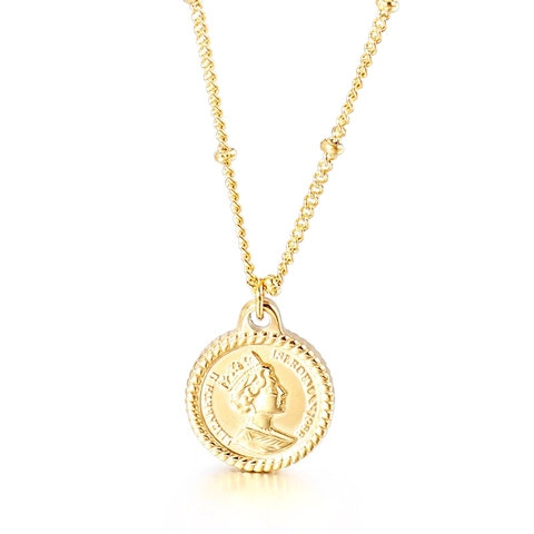 Collana Con Pendente Moneta Ritratto Regina Acciaio Inossidabile Placca Rotonda Catena Satellite Gioielli Retro Donna