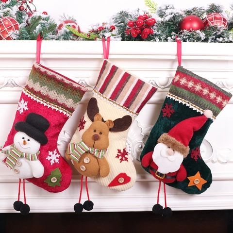 Weihnachtsstrumpf Geschenktüte Samt Plüsch Weihnachtsmann Schneemann Rentier Hängende Dekoration Festliche Feiertag Kamin Deko