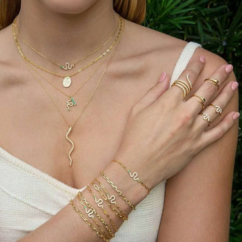 Luxurious Gold Plated Snake Jewelry Set Zirconia Inlaid Serpent Necklace Earrings Ring Bracelet For Women Trendy Jewelry