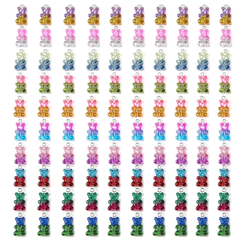 Beer Bedeltjes Snoep Vorm Hars Gradiënt Glitter Kleurrijk Voor DIY Sieraden Maken Kettingen Oorbellen Accessoires Schattig