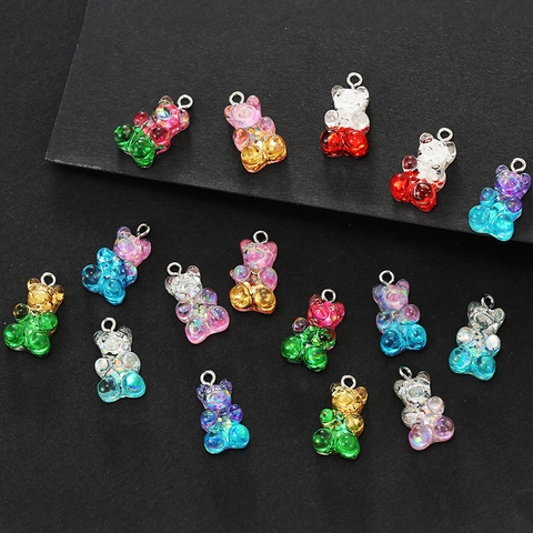 Colorful Glitter Gummy Bear Resin Pendants For DIY Jewelry Making Necklaces Earrings Bracelets Craft Supplies With Metal Loop
