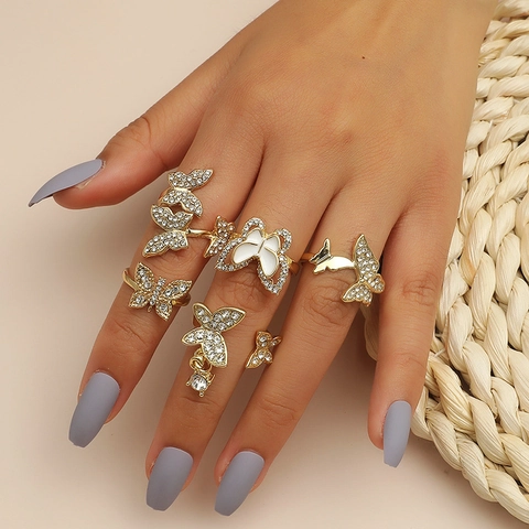 Butterfly Finger Rings Alloy Rhinestone Enamel Jewelry Minimalist Korean Style Fairy Accessories For Women
