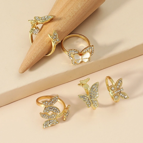 Butterfly Finger Rings Alloy Rhinestone Enamel Jewelry Minimalist Korean Style Fairy Accessories For Women