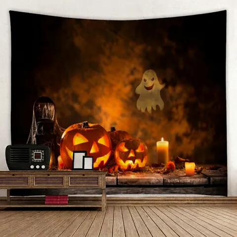 Halloween Wandteppich Wandbehang Polyester Gothic Kürbis Fledermaus Mond Sensenmann Hintergrund Party Deko Schlafzimmer Wohnzimmer