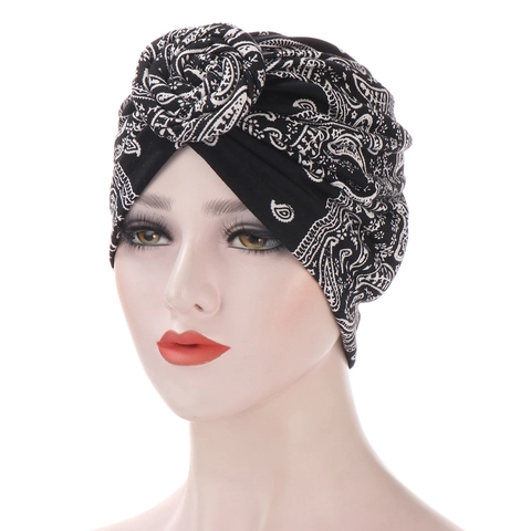 Women Turban Hat Paisley Print Spiral Knot Twist Elastic Head Wrap Bohemian Ethnic Polyester Headwear