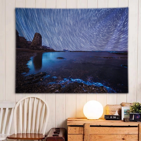 Arazzo Da Parete Cielo Stellato Scia Di Stelle Poliestere Paesaggio Notturno Costa Sfondo Per Camera Da Letto Soggiorno Decorazione