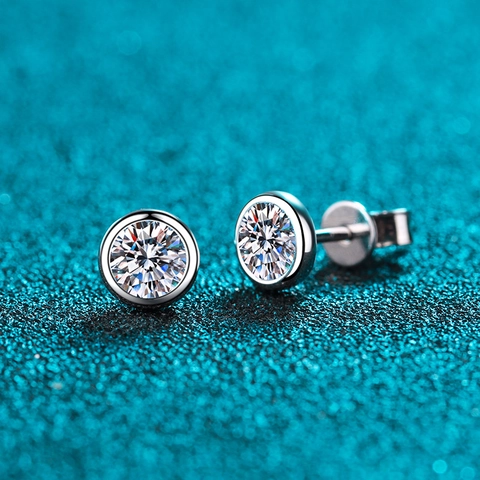 925 Sterling Silver Moissanite Stud Earrings For Women Round Bezel Setting Bubble Design Geometric Minimalist Earrings Party Jewelry