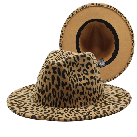 Leopard Print Wide Brim Fedora Hat Cotton Polyester Felt Jazz Cap Breathable Fashion Sun Protection For Women Men