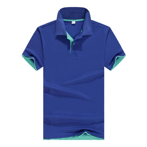 Herren Kurzarm Polo Shirt Kontrastfarbe Besatz Atmungsaktiv Baumwollmischung Revers Lässiges Sportoberteil